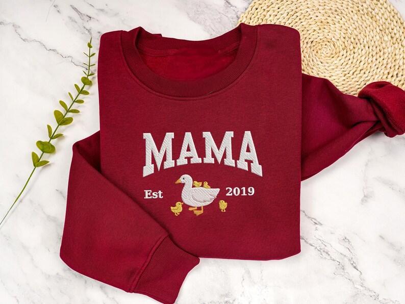 Custom Embroidered Mama Duck Sweatshirt New Mom Gift