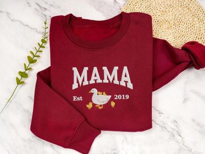 Custom Embroidered Mama Duck Sweatshirt New Mom Gift