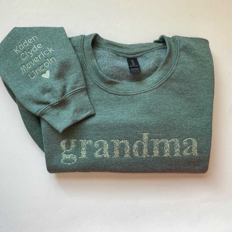 Custom Personalized Mama Grandma Embroidered Sleeve Sweatshirt