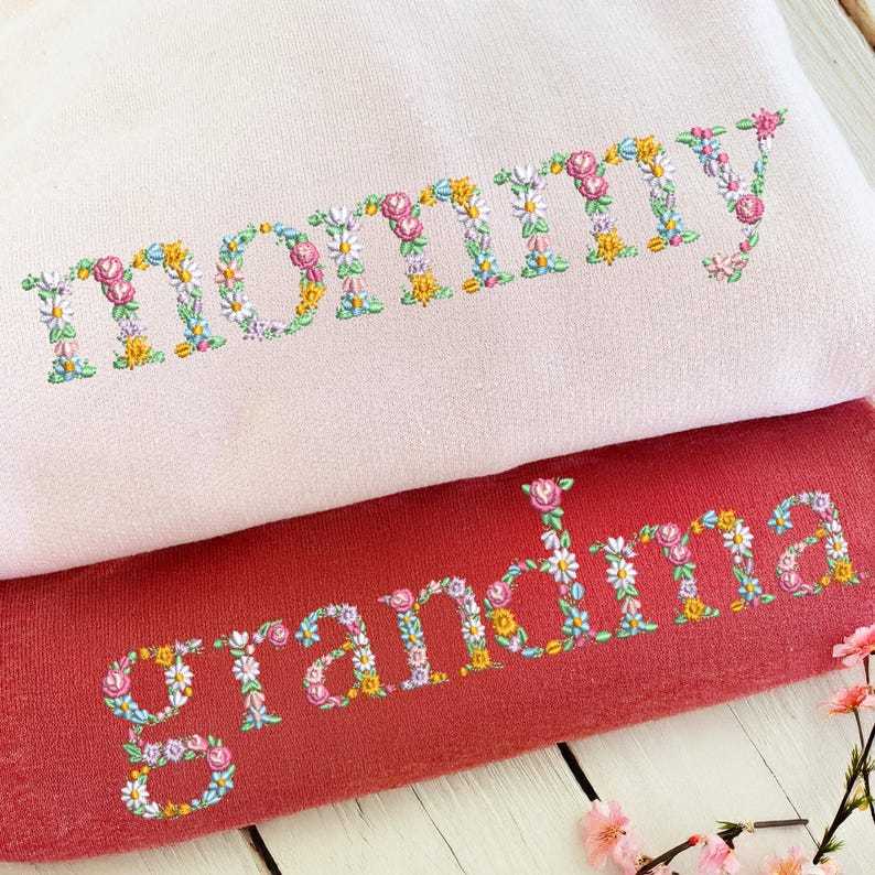 Custom Embroidered Floral Mama Sweatshirt,  Mama And Mimi Sweatshirt