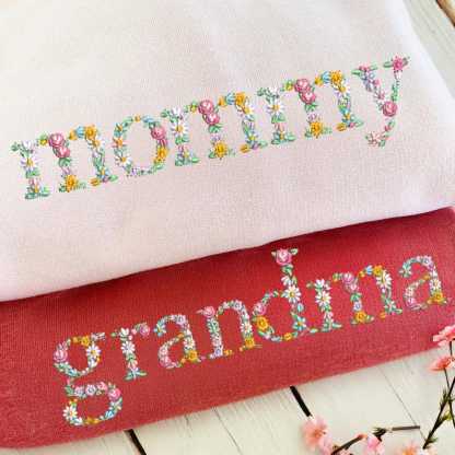 Custom Embroidered Floral Mama Sweatshirt,  Mama And Mimi Sweatshirt