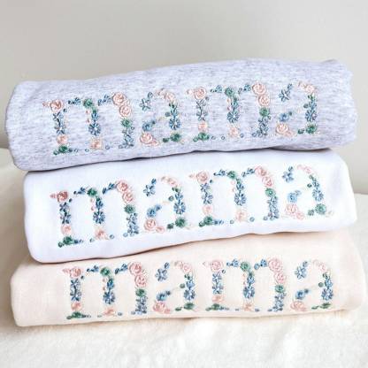 Custom Pastel Floral Mama Embroidered Gemma Crew Sweatshirt