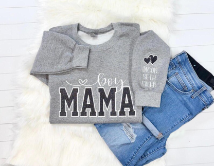 Custom Embroidered Boy Mom Sweatershirt, New Mom Mothers Day