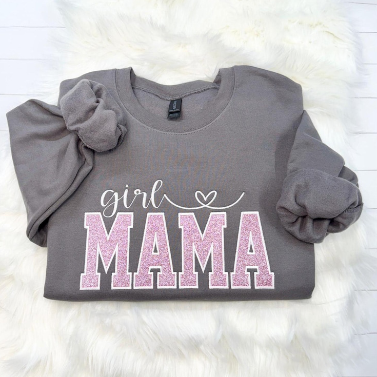 Custom Embroidered Girl Mom Sweatshirt, Mothers Day Gift