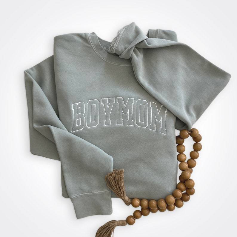 Custom Boymom Embroidered Dyed Crew Sweatshirt