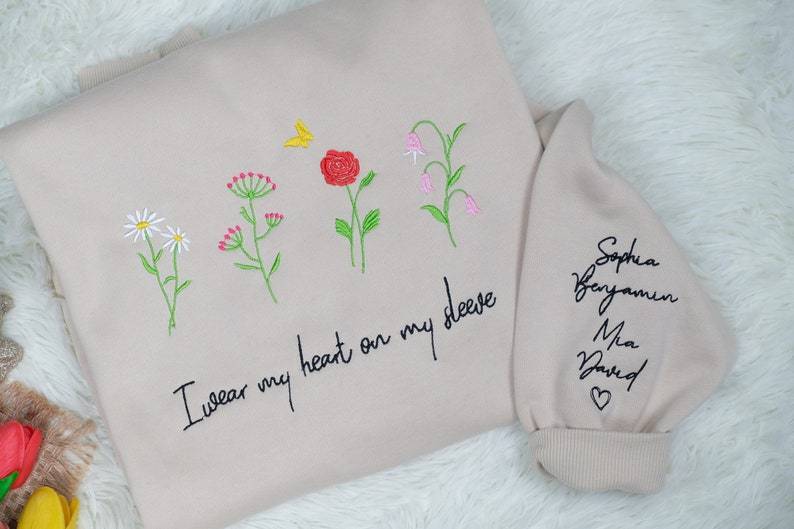 Custom I Wear My Heart On My Sleeve Floral Embroidered Sweater With Name