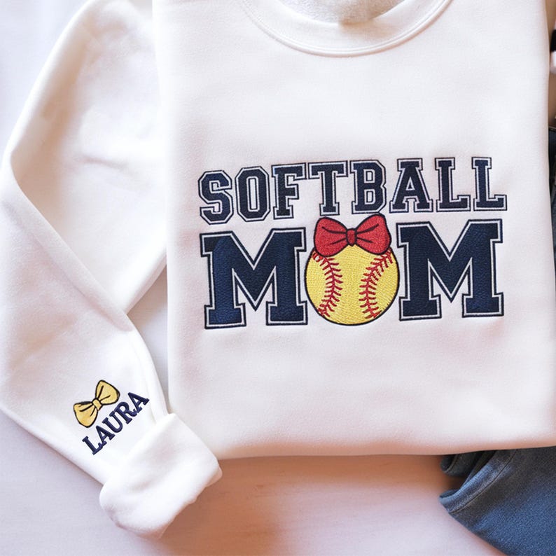 Custom Name Embroidery Softball Mom Sweatshirt
