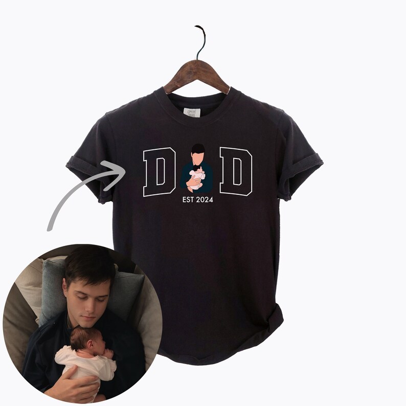 Custom Photo For Dad Shirt, Dad And Kid Illustration, Fathers Day Gift