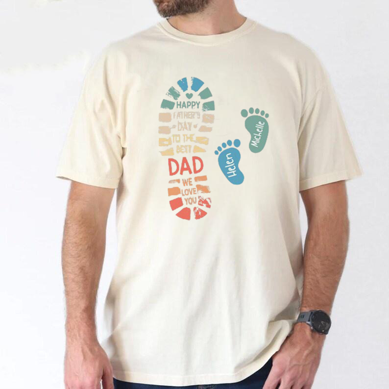 Personalized Dad Footprint Name Shirt, Best Gift For Father's Day