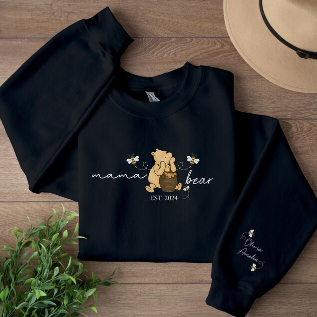 Personalized Mama Bear Sweatshirt,New Baby Name on Sleeve Mama Sweatshirt, Gifts for Mom
