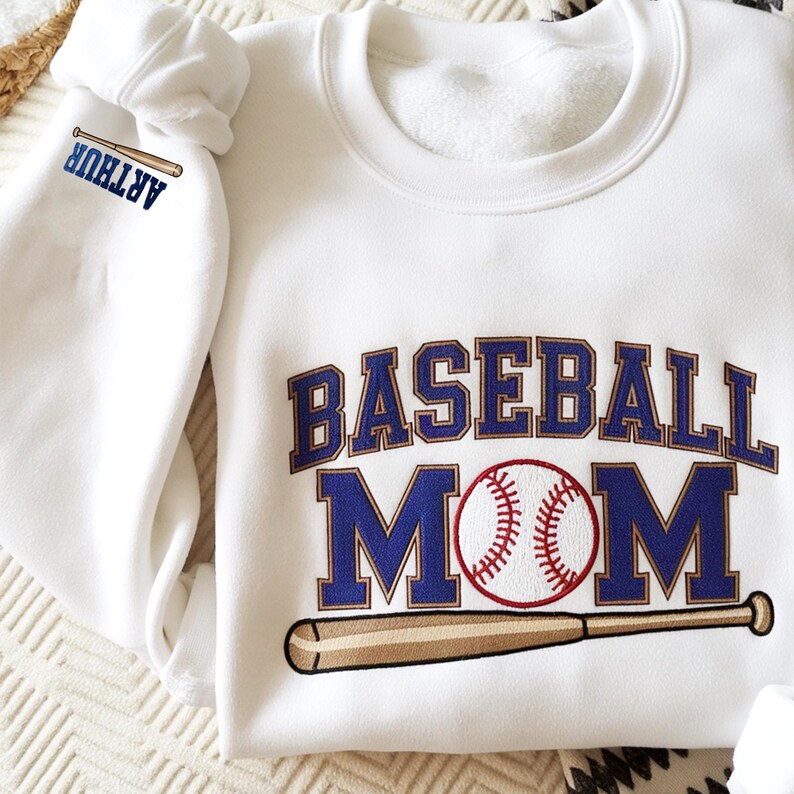 Custom Embroidery Mom Baseball Name Sweatshirt