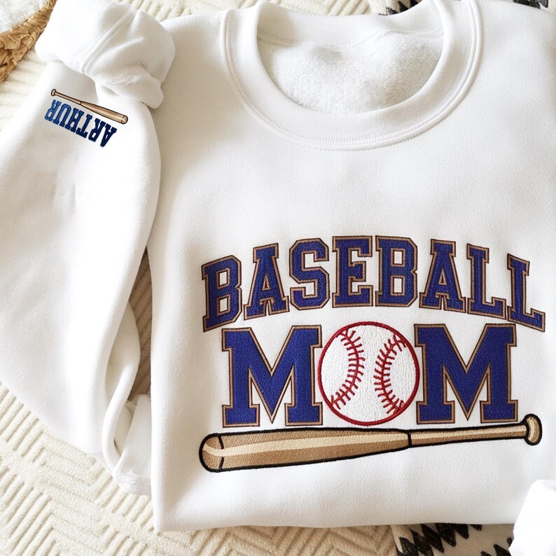 Custom Embroidery Mom Baseball Name Sweatshirt