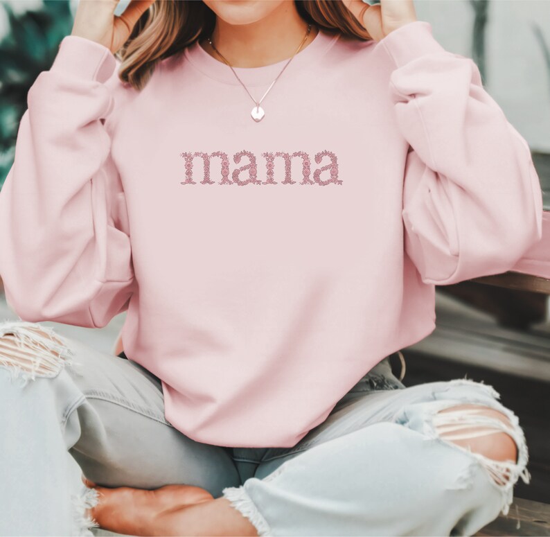 Custom Floral Mom Embroidered Sweatshirt Gift for Mom