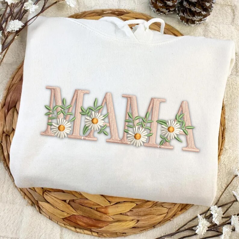 Custom Mama Floral Embroidered Sweatshirt Mother Day Gift