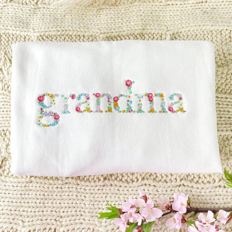 Custom Embroidered Floral Mama Sweatshirt,  Mama And Mimi Sweatshirt