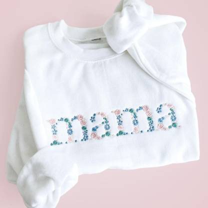 Custom Pastel Floral Mama Embroidered Gemma Crew Sweatshirt