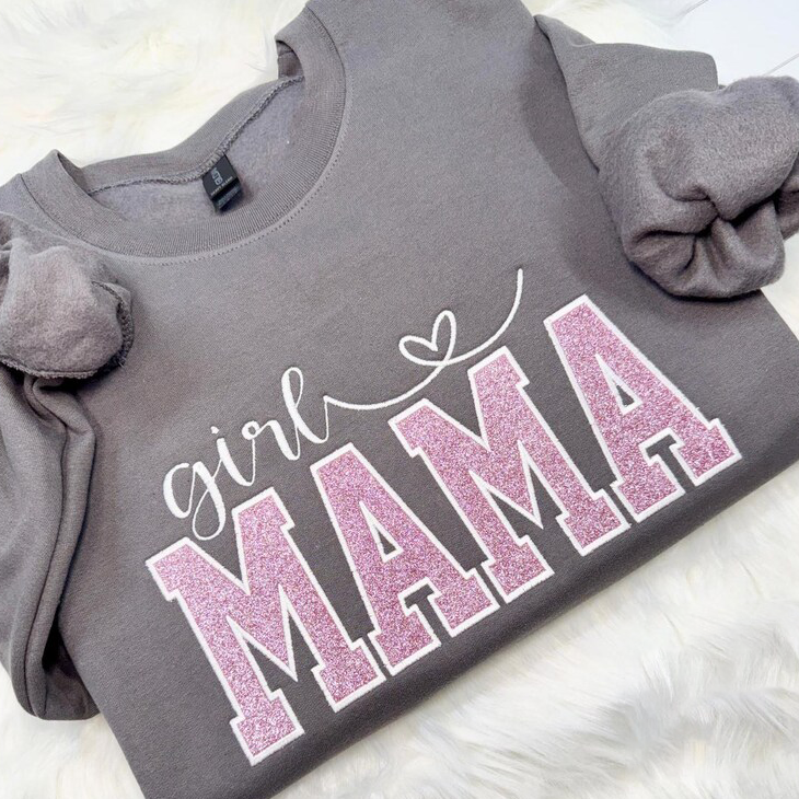 Custom Embroidered Girl Mom Sweatshirt, Mothers Day Gift