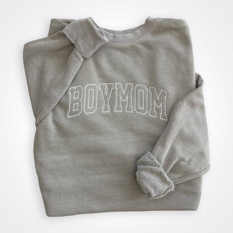 Custom Boymom Embroidered Dyed Crew Sweatshirt