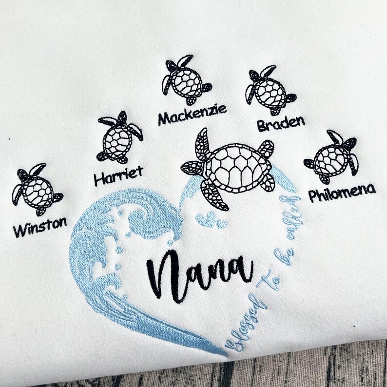 Personalized Grandma Turtle Embroidered Sweatshirt With Turtle Grandkids