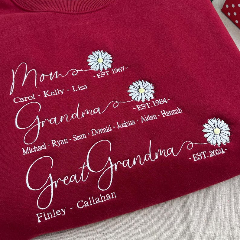 Custom Mom Grandma Great Grandma Embroidered Sweatshirt With Grandkids Names
