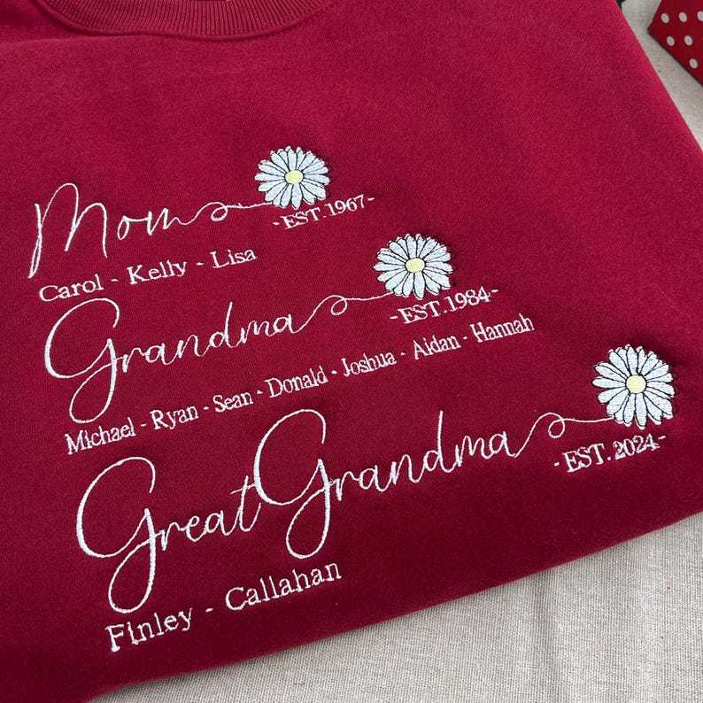 Custom Mom Grandma Great Grandma Embroidered Sweatshirt With Grandkids Names