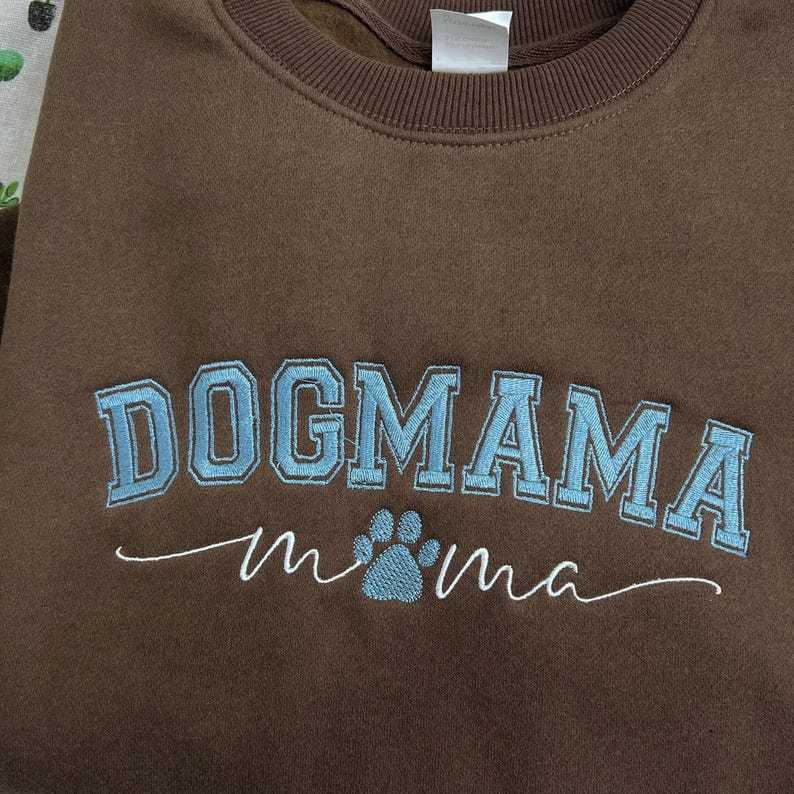 Custom Dog Mom Embroidered Sweatshirt, Personalized Dog Paw With Name On Sleeve