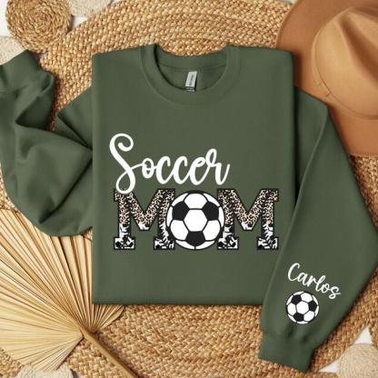 Custom Soccer Mom With Name On Sleeve Sweatshirt