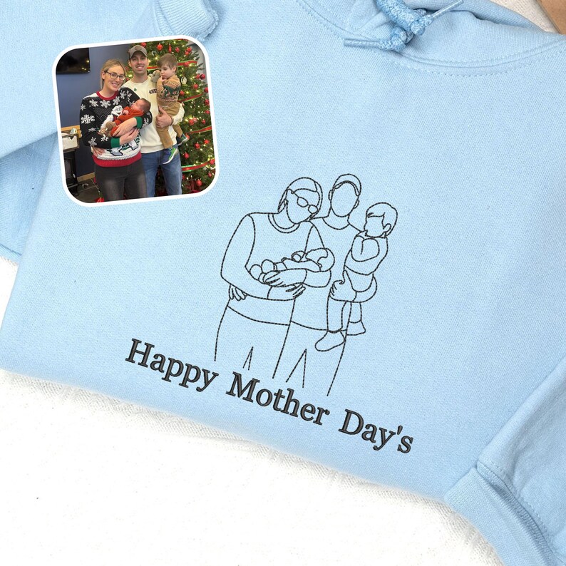 Custom Family Portrait Embroidered Outline Photo Sweatshirt
