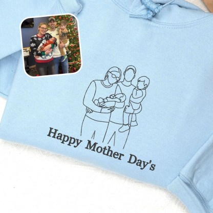 Custom Family Portrait Embroidered Outline Photo Sweatshirt