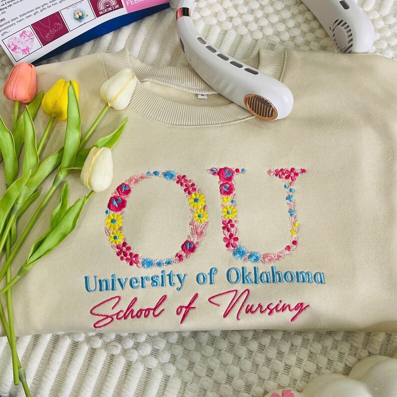 Custom College Floral Letter Embroidered Sweatshirt, High School Crewneck, Graduation Gift