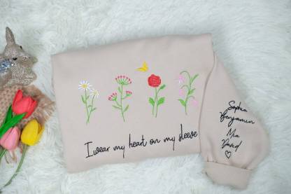 Custom I Wear My Heart On My Sleeve Floral Embroidered Sweater With Name