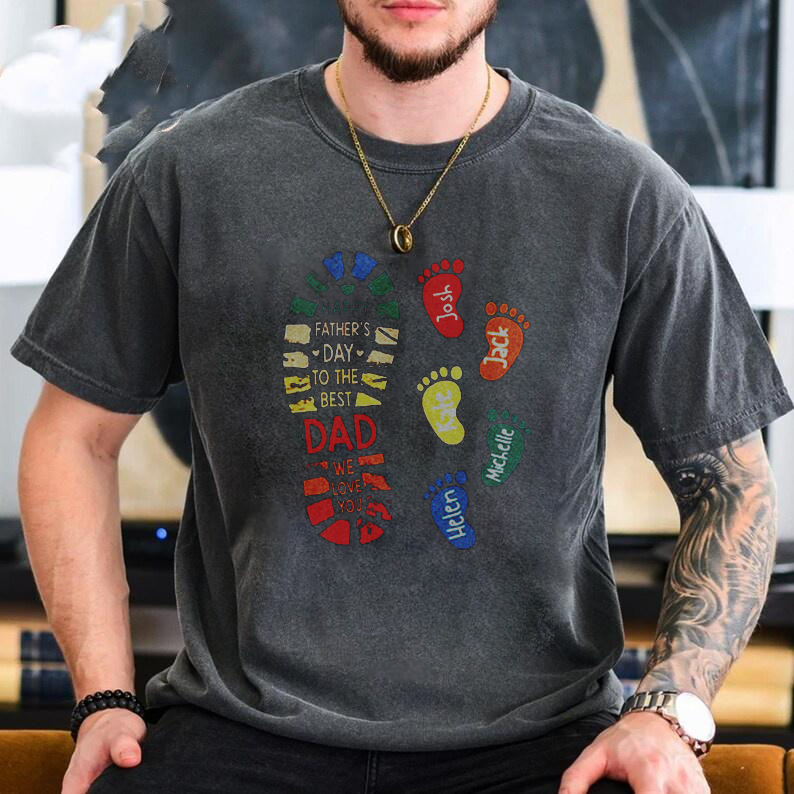 Personalized Dad Footprint Name Shirt, Best Gift For Father's Day