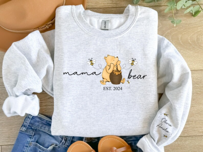 Personalized Mama Bear Sweatshirt,New Baby Name on Sleeve Mama Sweatshirt, Gifts for Mom
