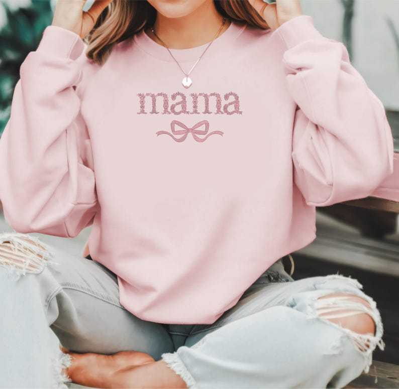 Custom Embroidered Bow Sweatshirt For New Mom