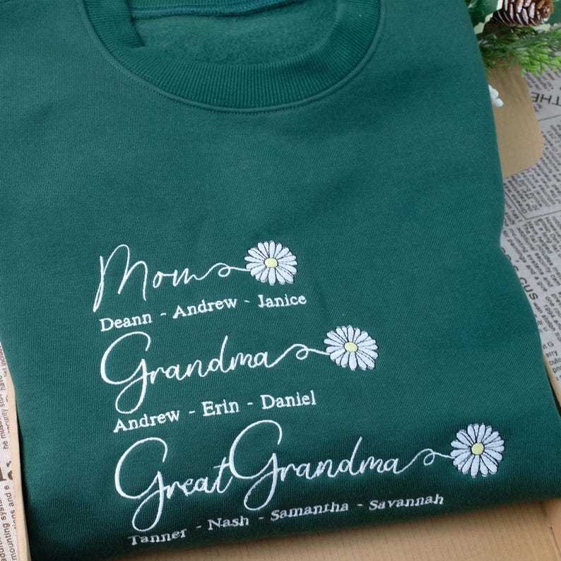 Custom Mom Grandma Great Grandma Embroidered Sweatshirt With Grandkids Names