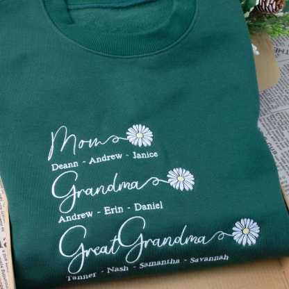 Custom Mom Grandma Great Grandma Embroidered Sweatshirt With Grandkids Names