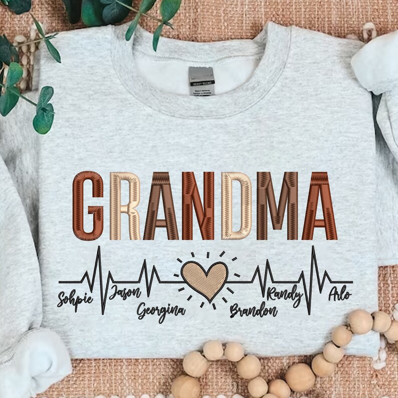 Custom Grandma Sweatshirt With Children Name Embroidered