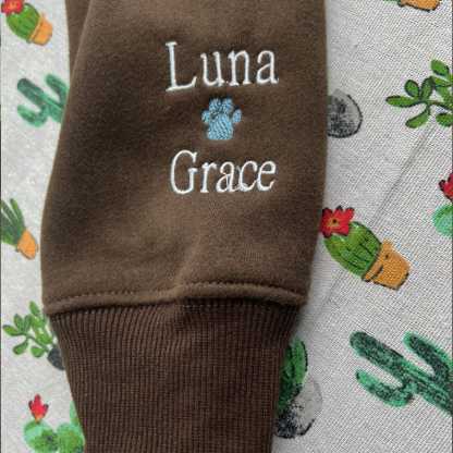 Custom Dog Mom Embroidered Sweatshirt, Personalized Dog Paw With Name On Sleeve