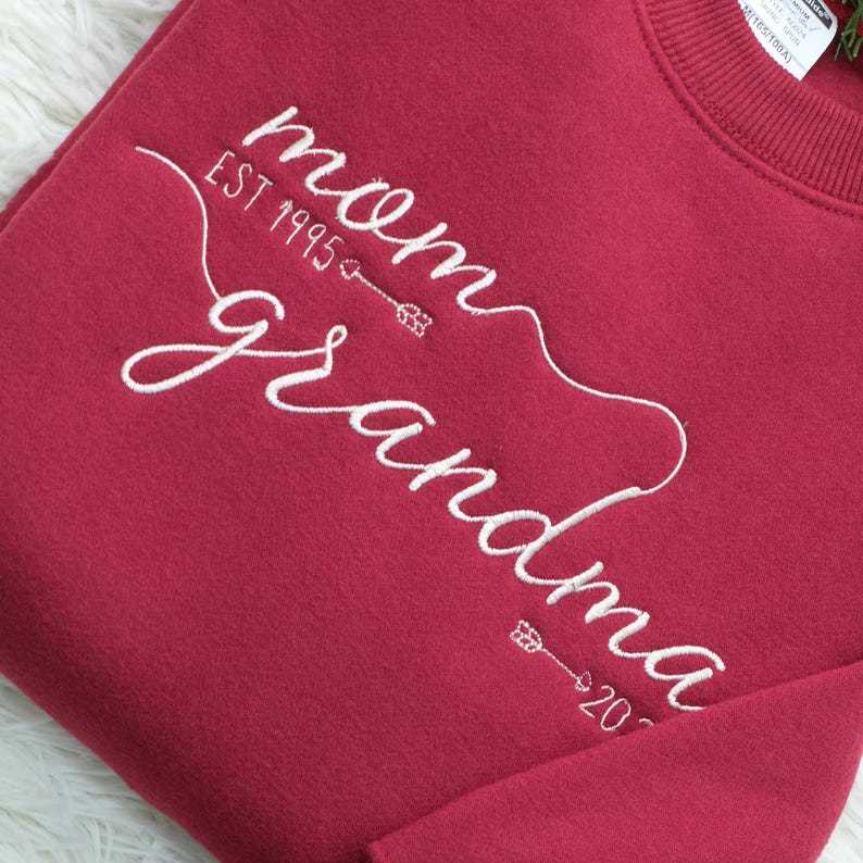Customized Mom Grandma Embroidered Sweatshirts With Grandson's Names On The Sleeves