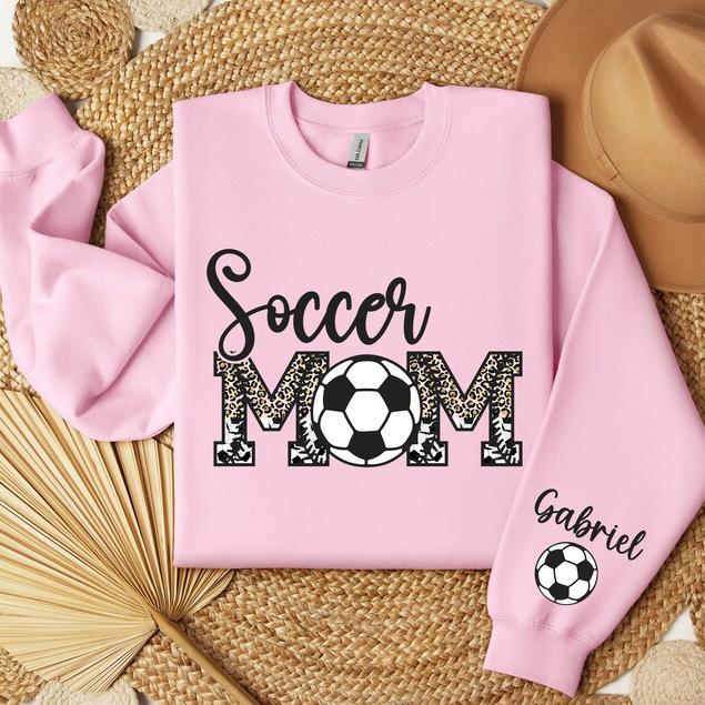 Custom Soccer Mom With Name On Sleeve Sweatshirt