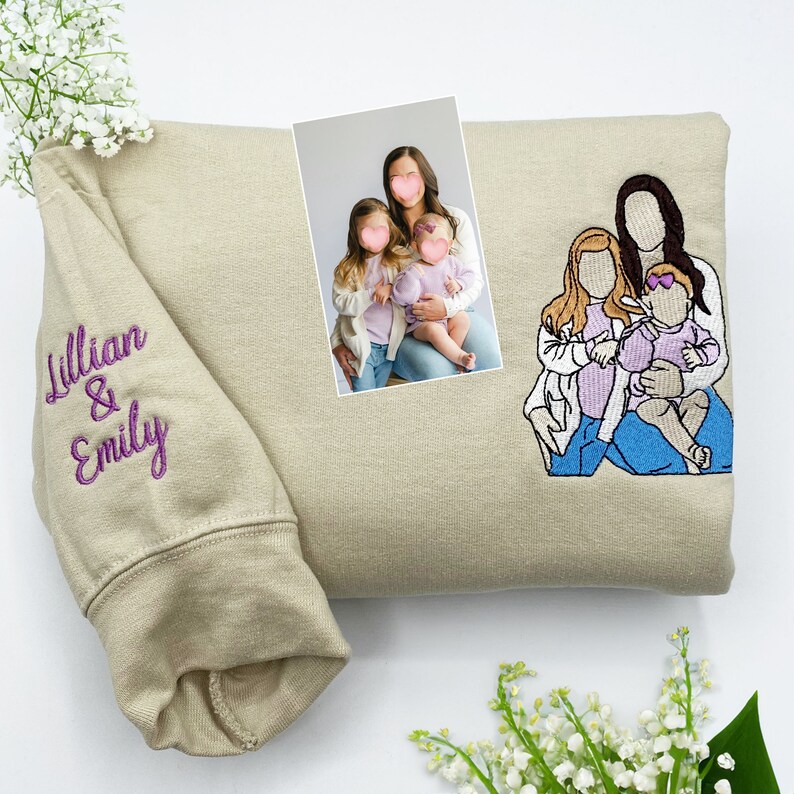 Custom Portrait From Photo Mama Embroidered Sweatshirt