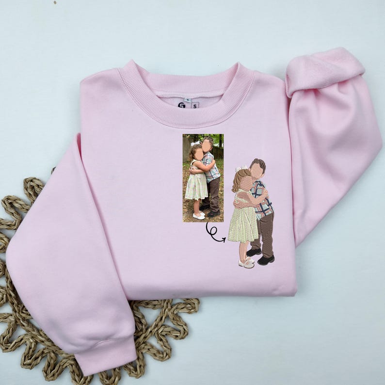 Custom Embroidered Portrait Sweatshirt Mothers Day Gift