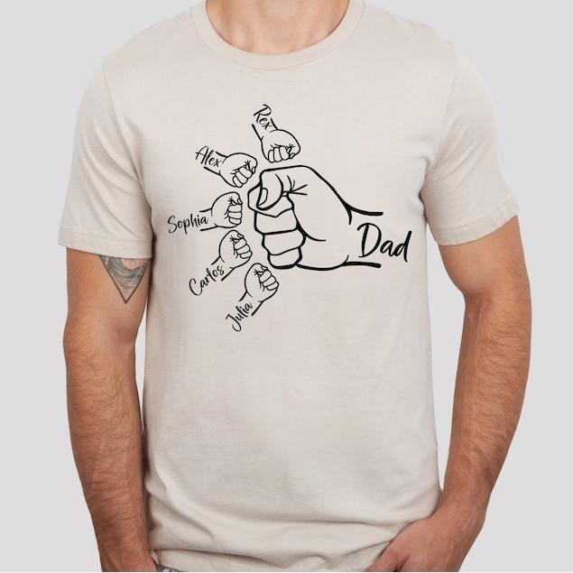 Custom Fist Bump Dad Shirt, Dad Shirt With Kids Names, Father's Day Gift