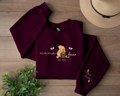Personalized Mama Bear Sweatshirt,New Baby Name on Sleeve Mama Sweatshirt, Gifts for Mom