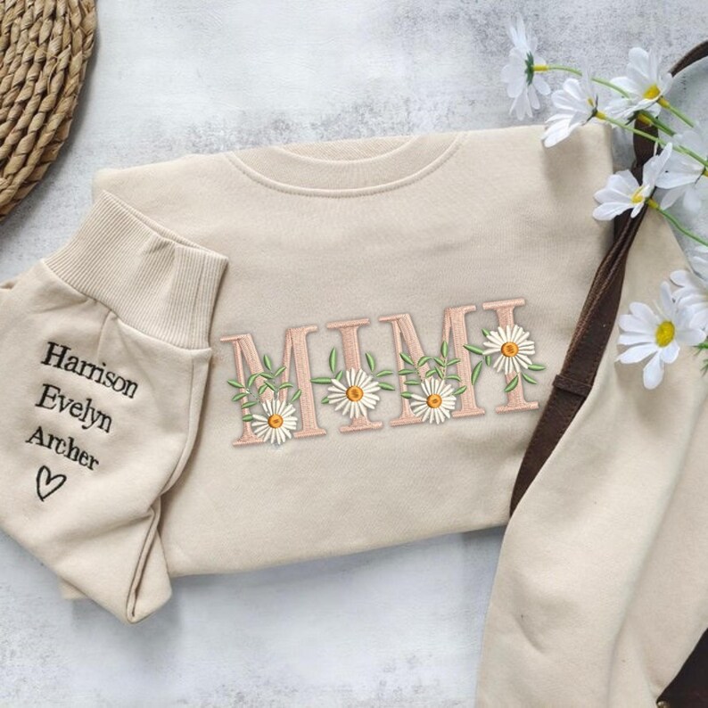Custom Mama Floral Embroidered Sweatshirt Mother Day Gift
