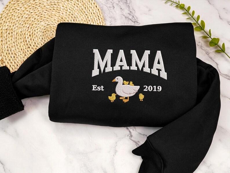 Custom Embroidered Mama Duck Sweatshirt New Mom Gift