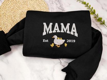 Custom Embroidered Mama Duck Sweatshirt New Mom Gift