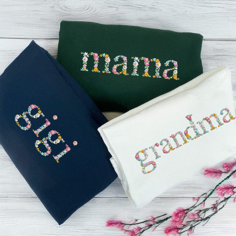 Custom Embroidered Floral Mama Sweatshirt,  Mama And Mimi Sweatshirt