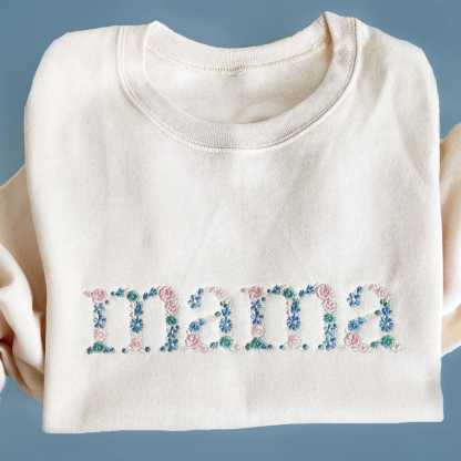 Custom Pastel Floral Mama Embroidered Gemma Crew Sweatshirt