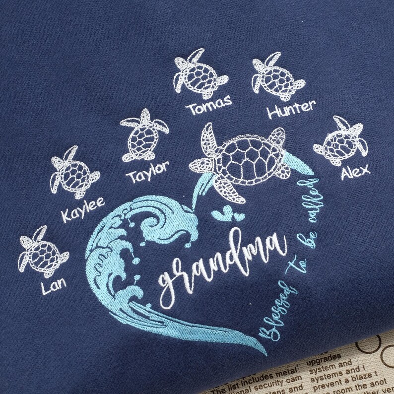 Personalized Grandma Turtle Embroidered Sweatshirt With Turtle Grandkids